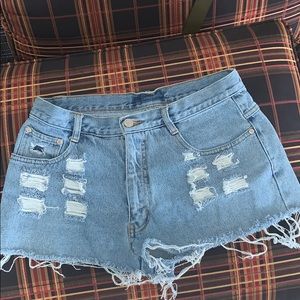 High Waisted & Frayed Jean Shorts